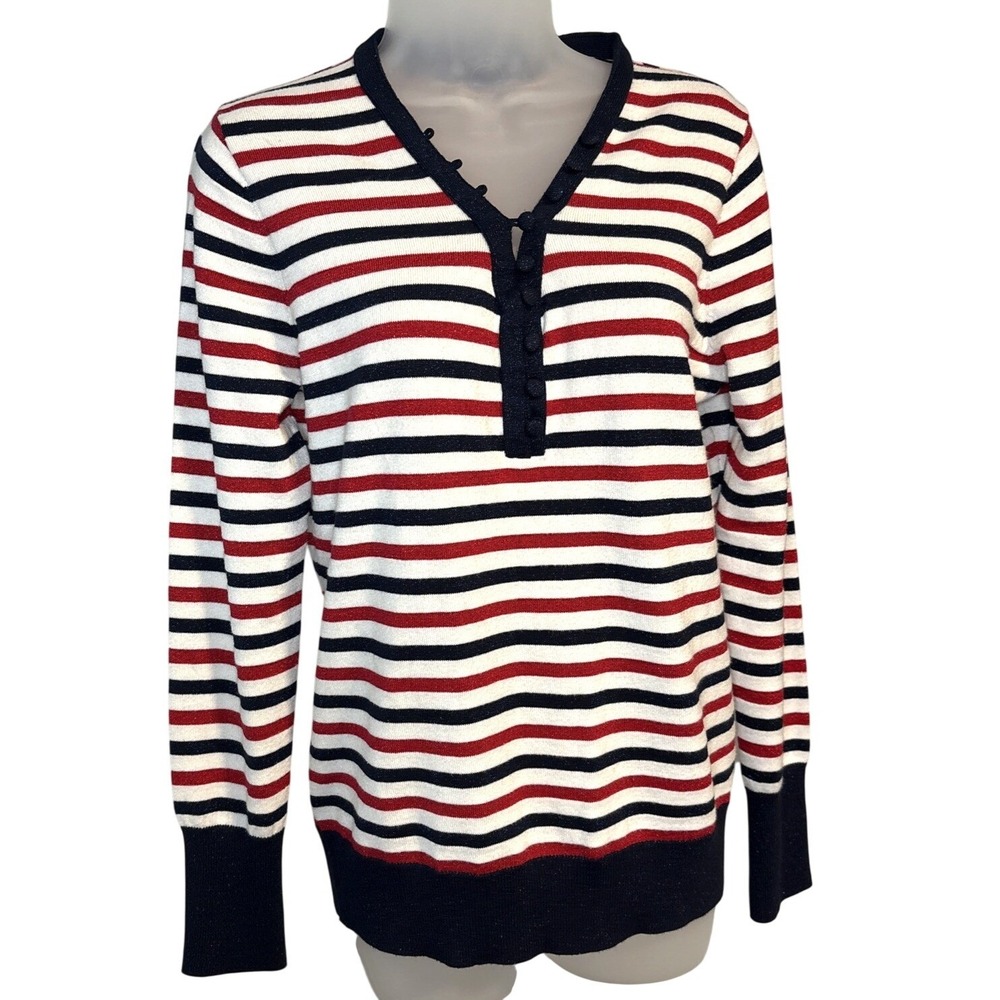 Med‎ Sparkle Sweater Red White Blue Holiday Pullover Festive Americana Glitter